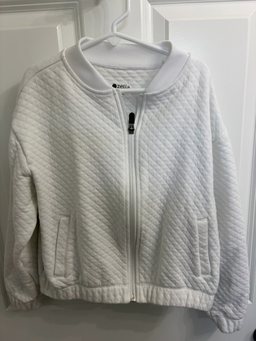 Zella White Quilted Bomber Jacket